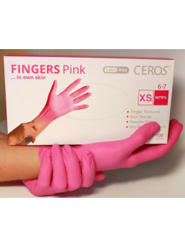 Рукавички нітрилові Ceros Fingers розмір XS  100 шт Рожевий